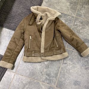 Zara Double-Faced Aviator Jacket Faux Suede Coat Moto Taupe Beige Medium